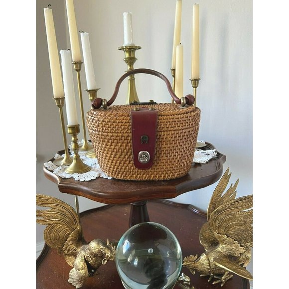 1960’s ETIENNE AIGNER Oval Handmade Wicker Basket Handbag VINTAGE CottageCore - Picture 2 of 9